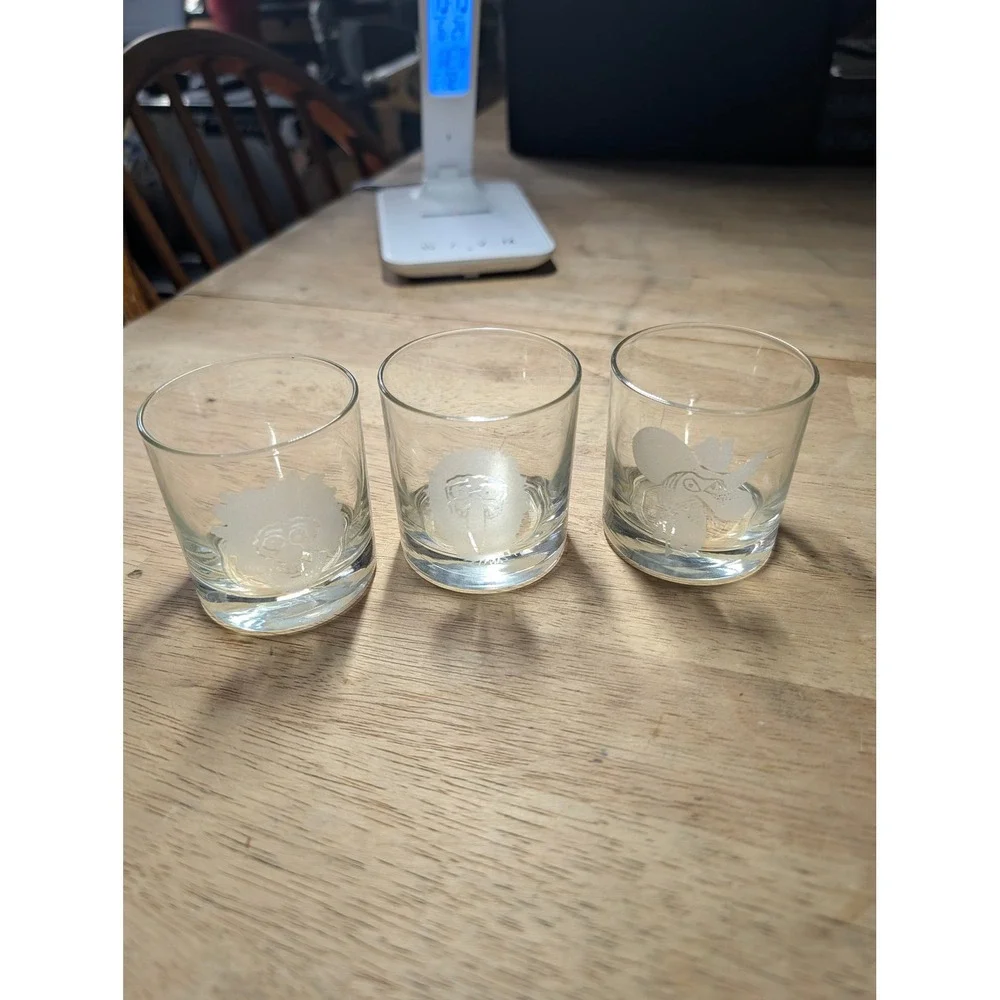 Etched Character Face Whiskey Glass Clear Lowball Tumbler Frosted Design Barware